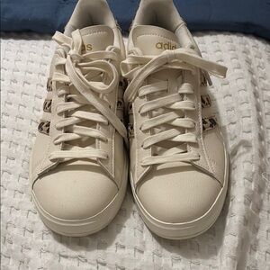 Adidas Women's Cream Sneakers with Leopard Accents